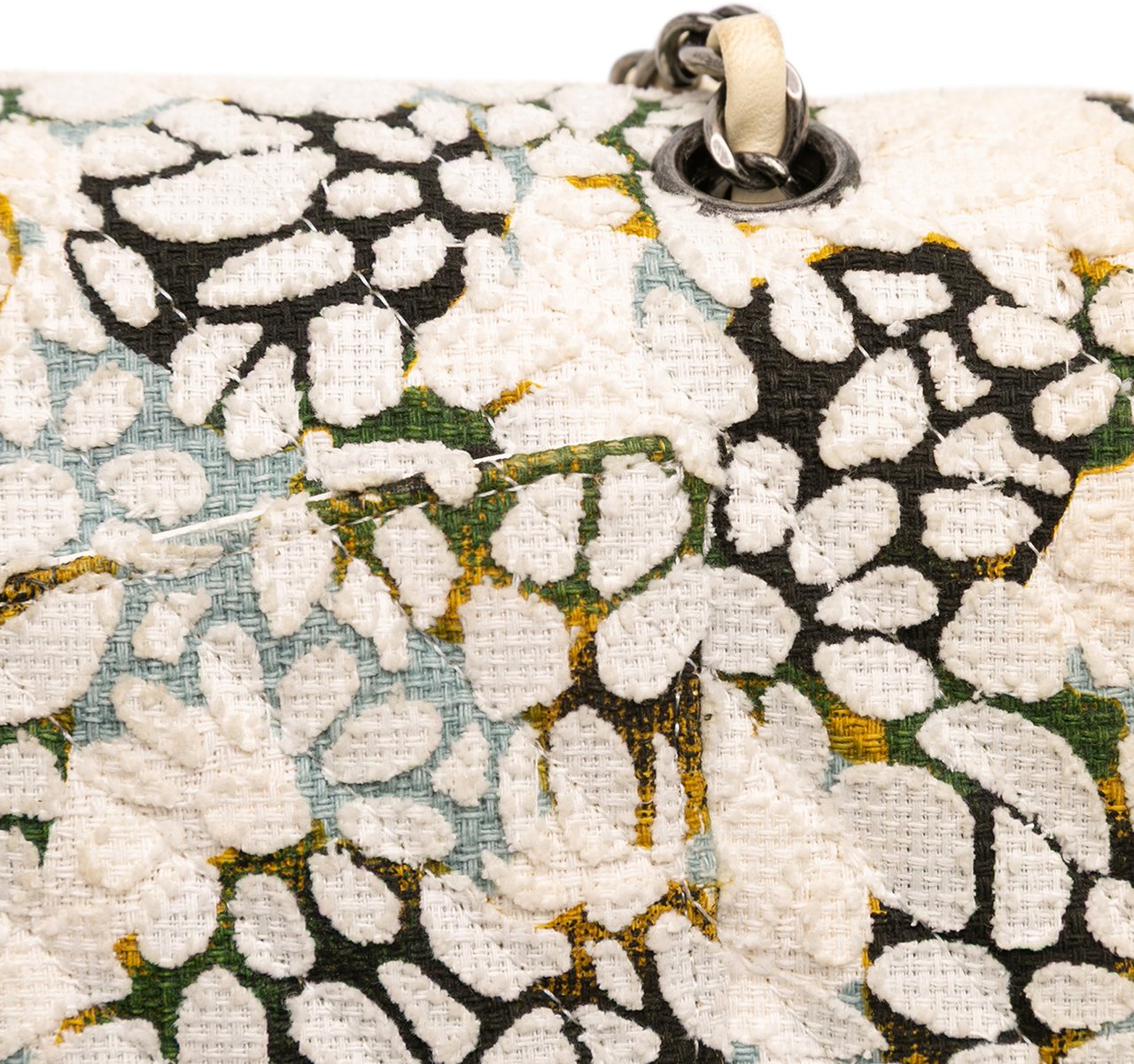 Chanel Medium Classic Chevron Tweed Floral Double Flap Wit