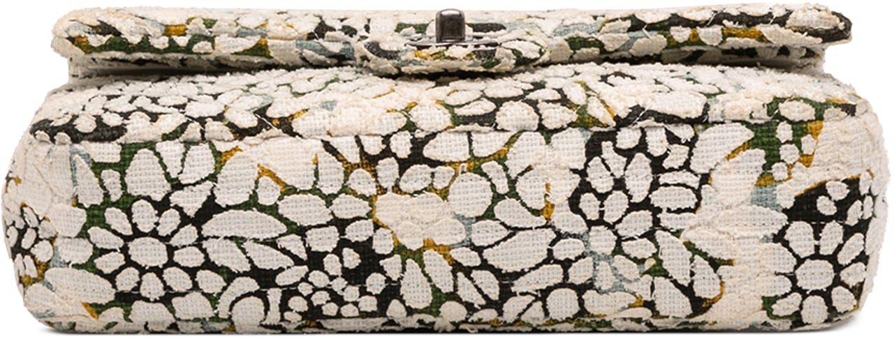 Chanel Medium Classic Chevron Tweed Floral Double Flap Wit