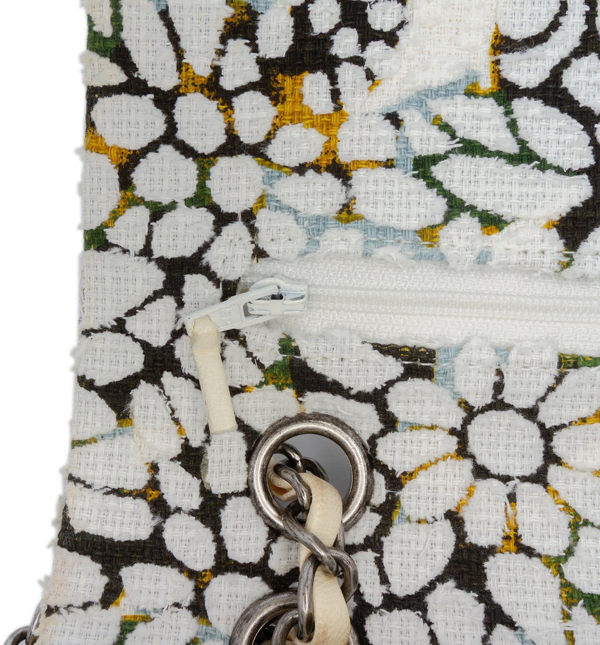 Chanel Medium Classic Chevron Tweed Floral Double Flap Wit