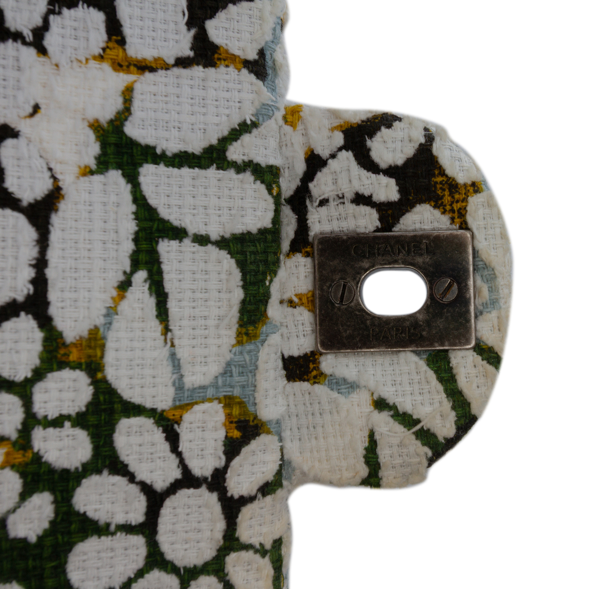 Chanel Medium Classic Chevron Tweed Floral Double Flap Wit