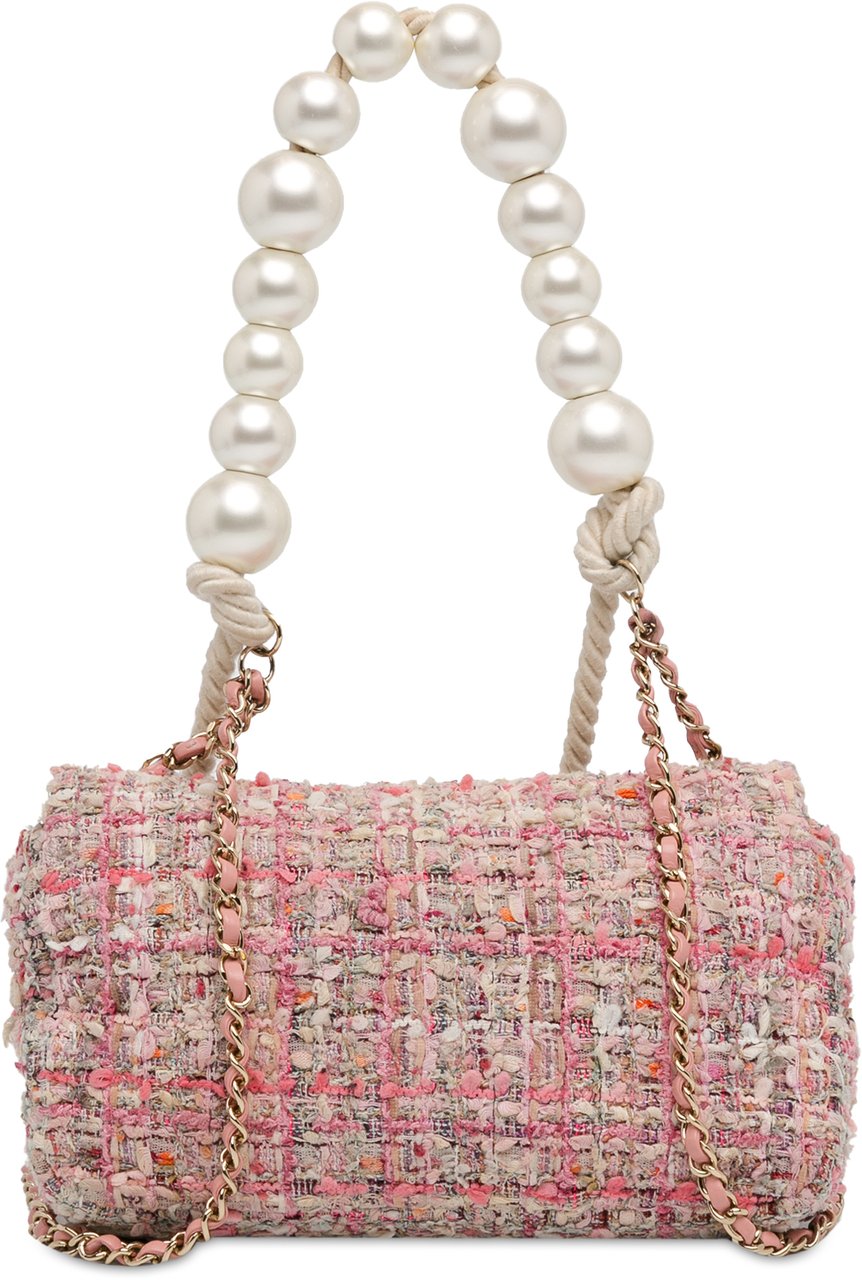Chanel Medium Tweed Large Pearl Handle Flap Roze