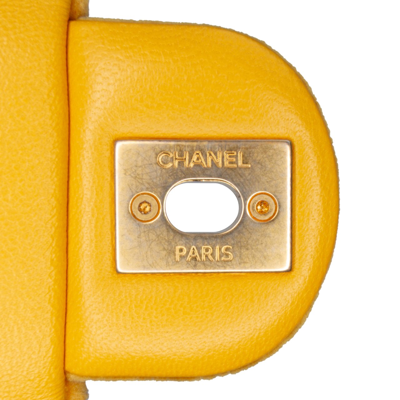 Chanel Mini Square Velvet Camellia Embossed Flap Geel