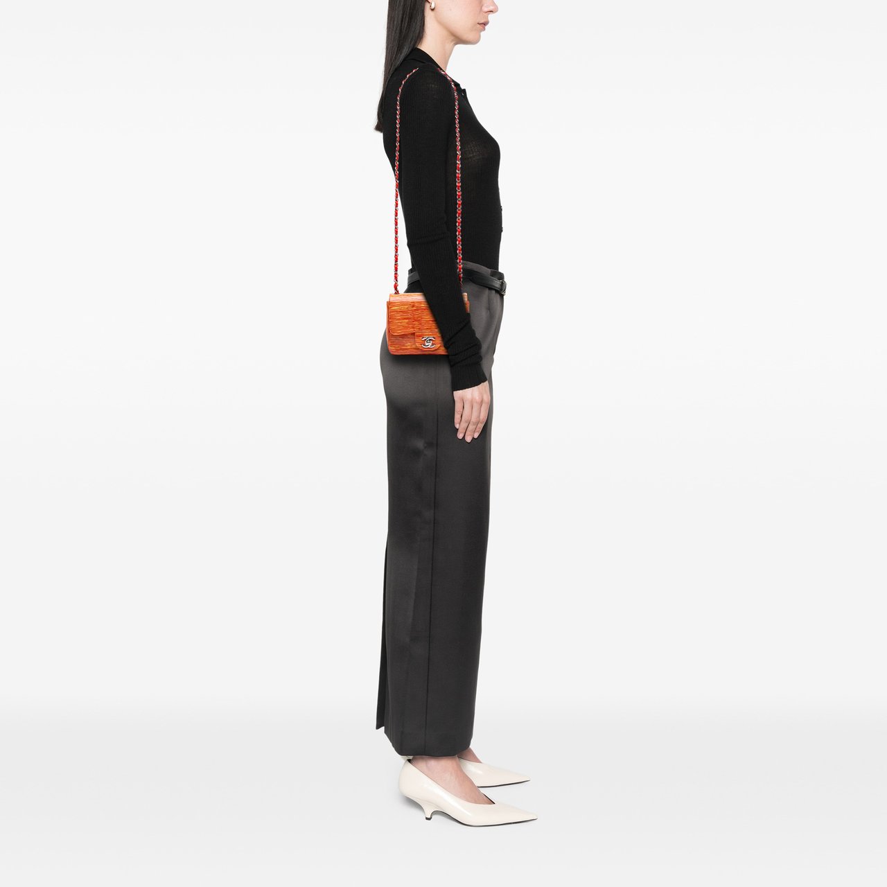 Chanel Mini Square Classic Patent Striped Single Flap Oranje
