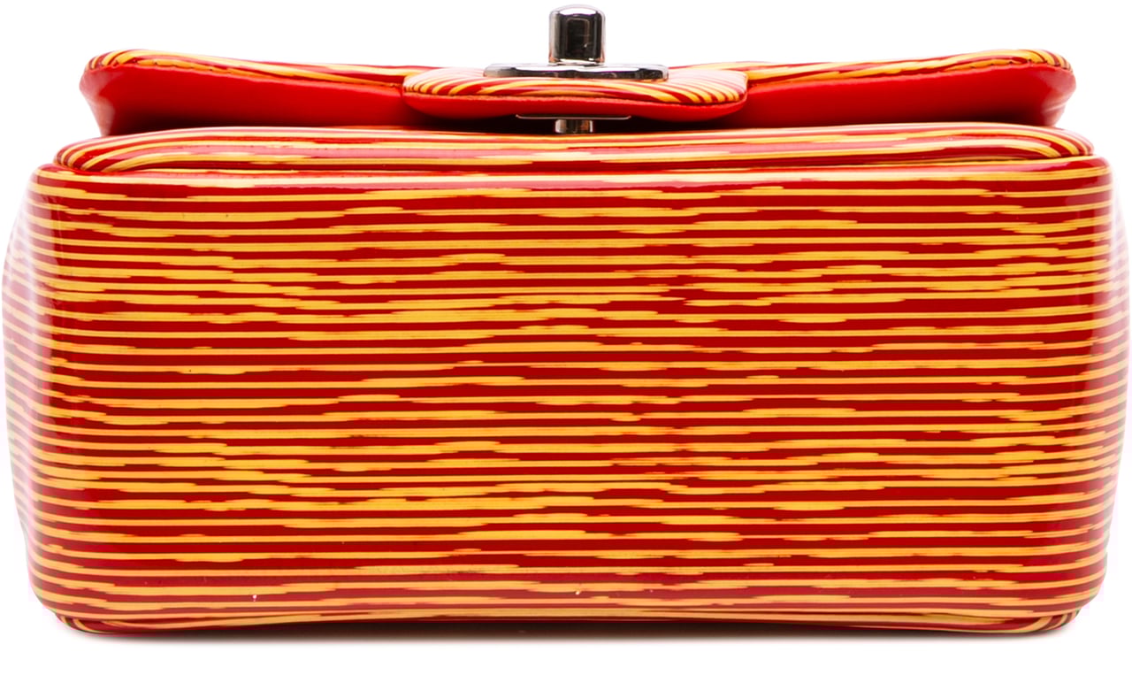 Chanel Mini Square Classic Patent Striped Single Flap Oranje