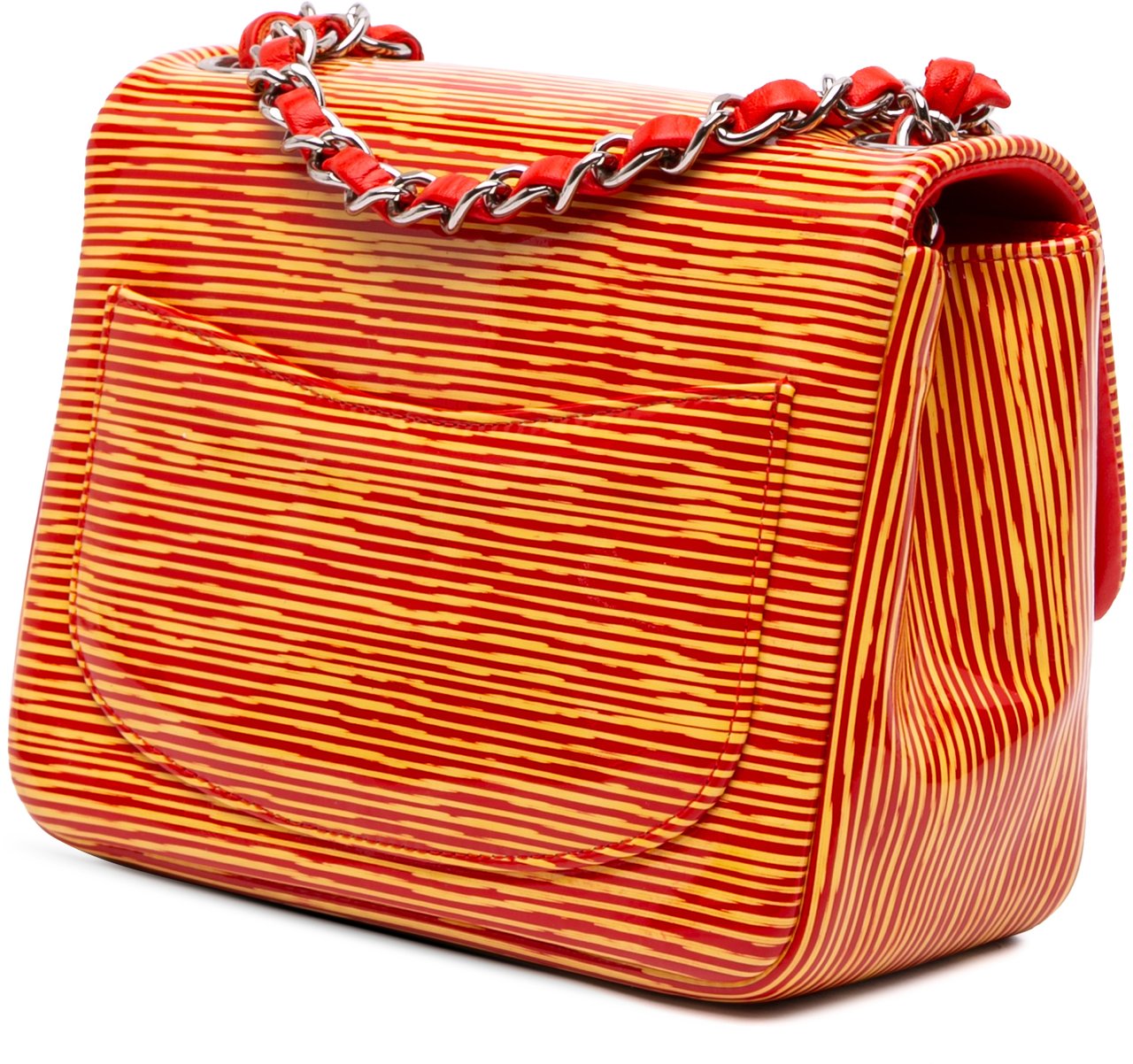 Chanel Mini Square Classic Patent Striped Single Flap Oranje