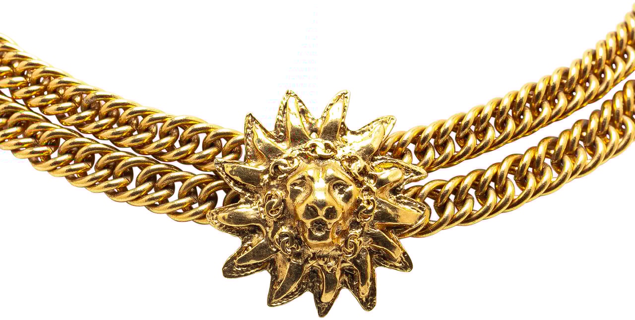 Chanel Gold Plated Lion Head Choker Necklace Goud