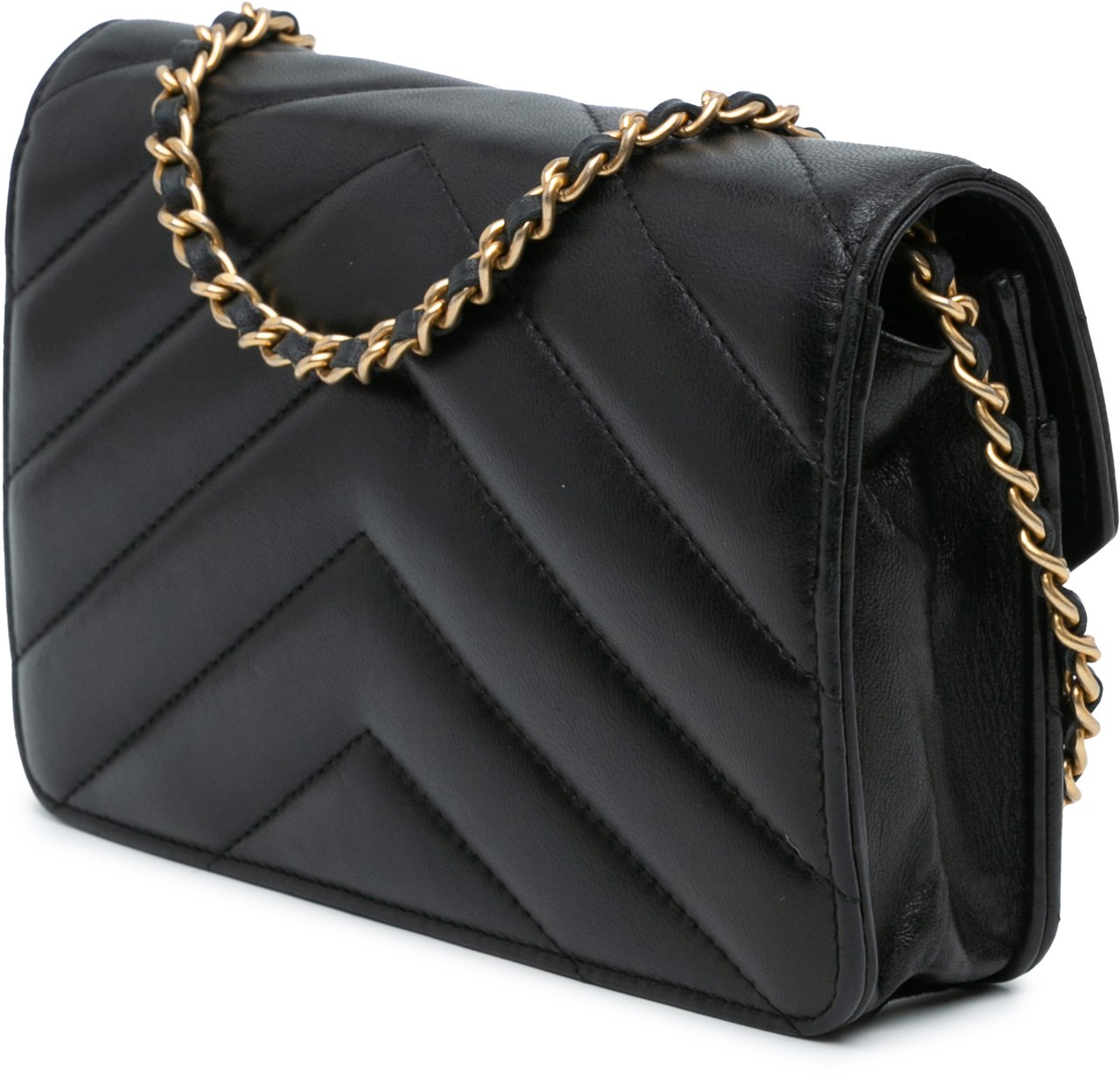Chanel Chevron Lambskin Button Wallet On Chain Zwart