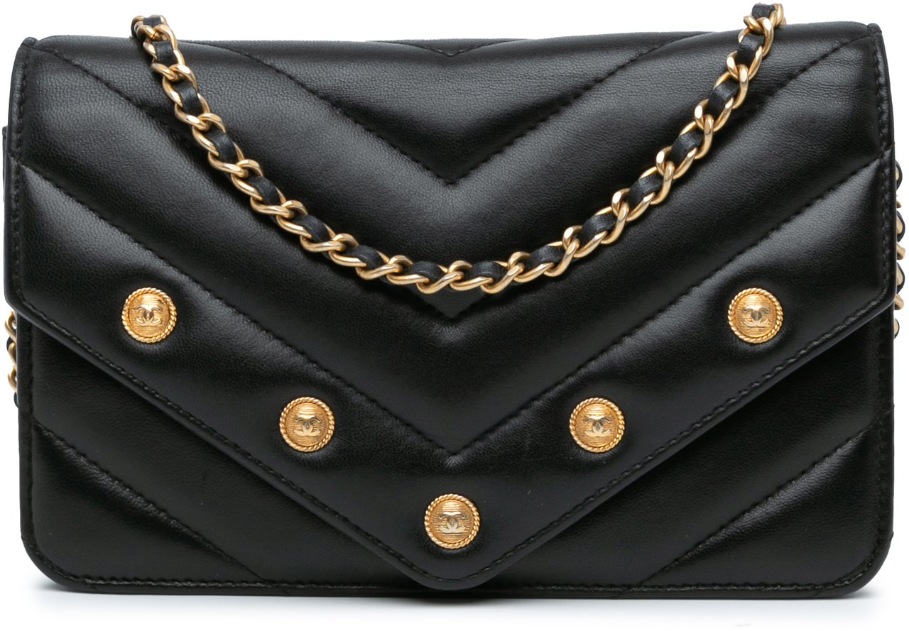 Chanel Chevron Lambskin Button Wallet On Chain Zwart