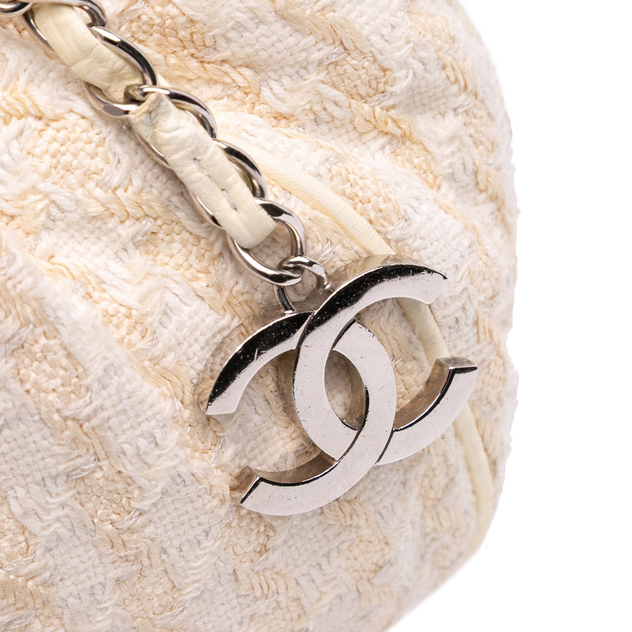 Chanel Tweed Boucle Knitting Top Handle Bag Wit