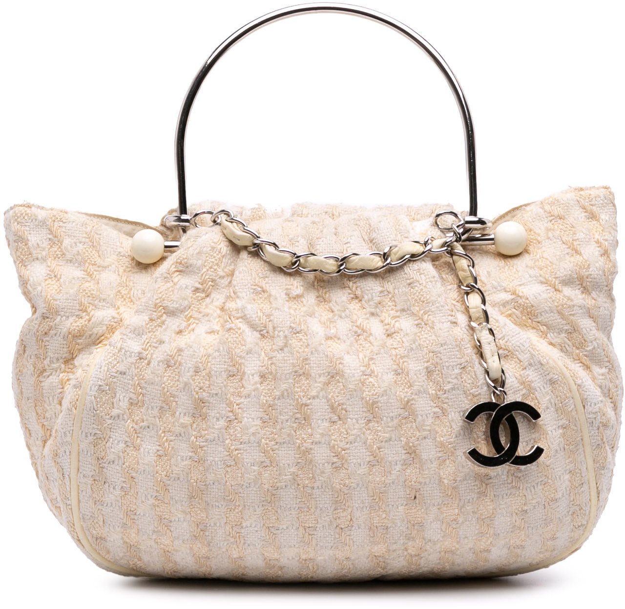 Chanel Tweed Boucle Knitting Top Handle Bag Wit