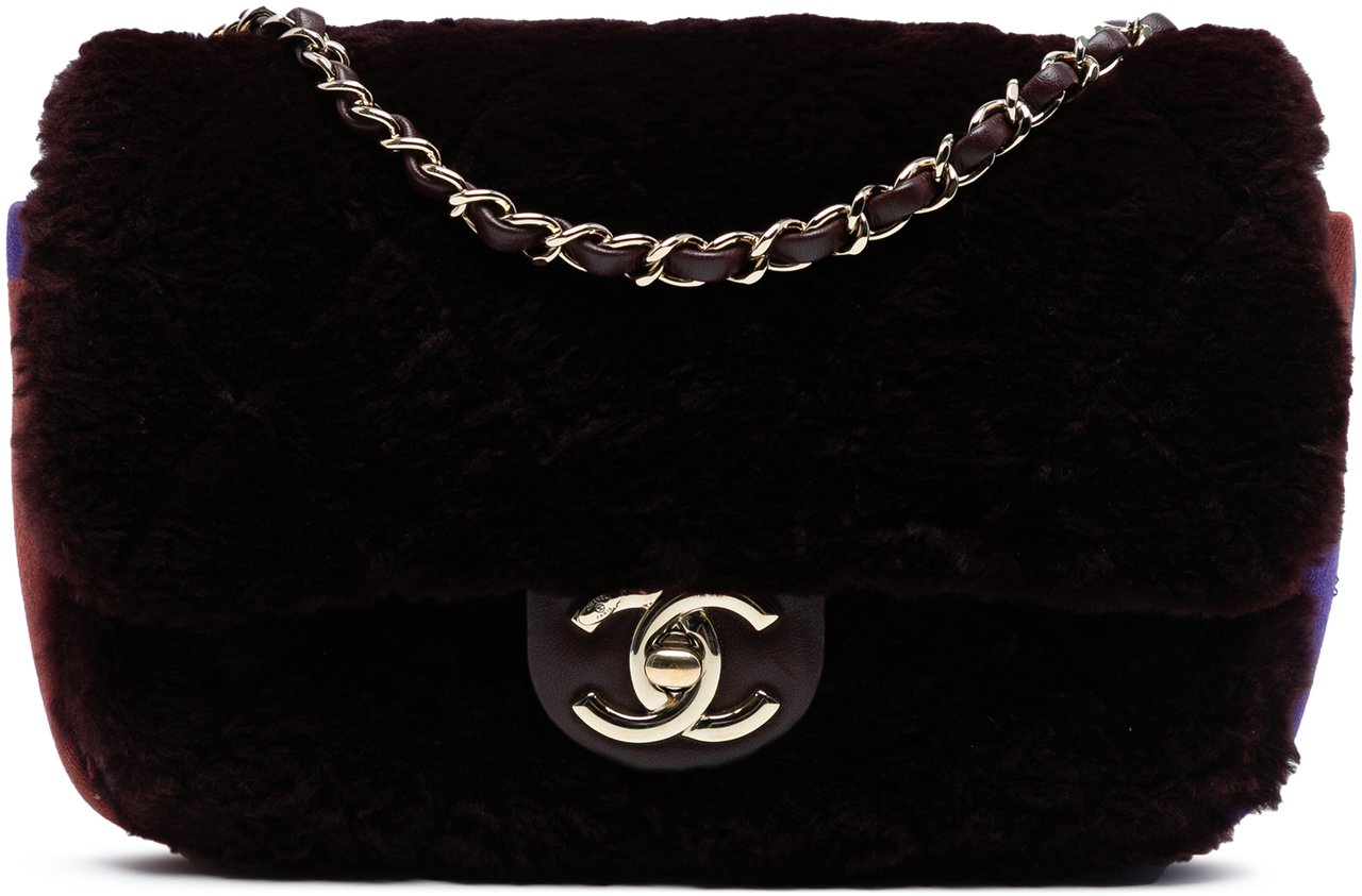 Chanel Mini Rectangular CC Quilted Shearling Color Block Single Flap Rood