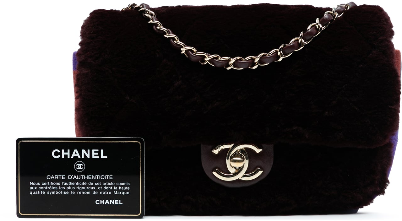 Chanel Mini Rectangular CC Quilted Shearling Color Block Single Flap Rood