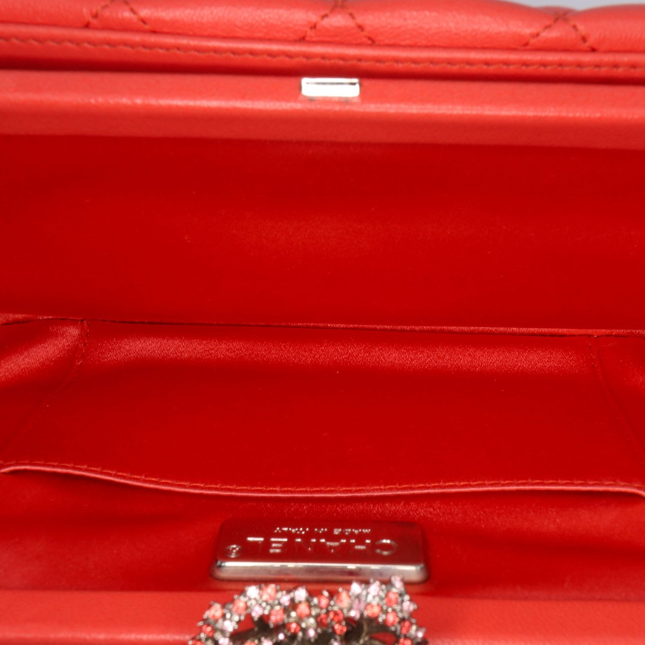 Chanel Quilted Lambskin Crystal Camellia Long Clutch Oranje