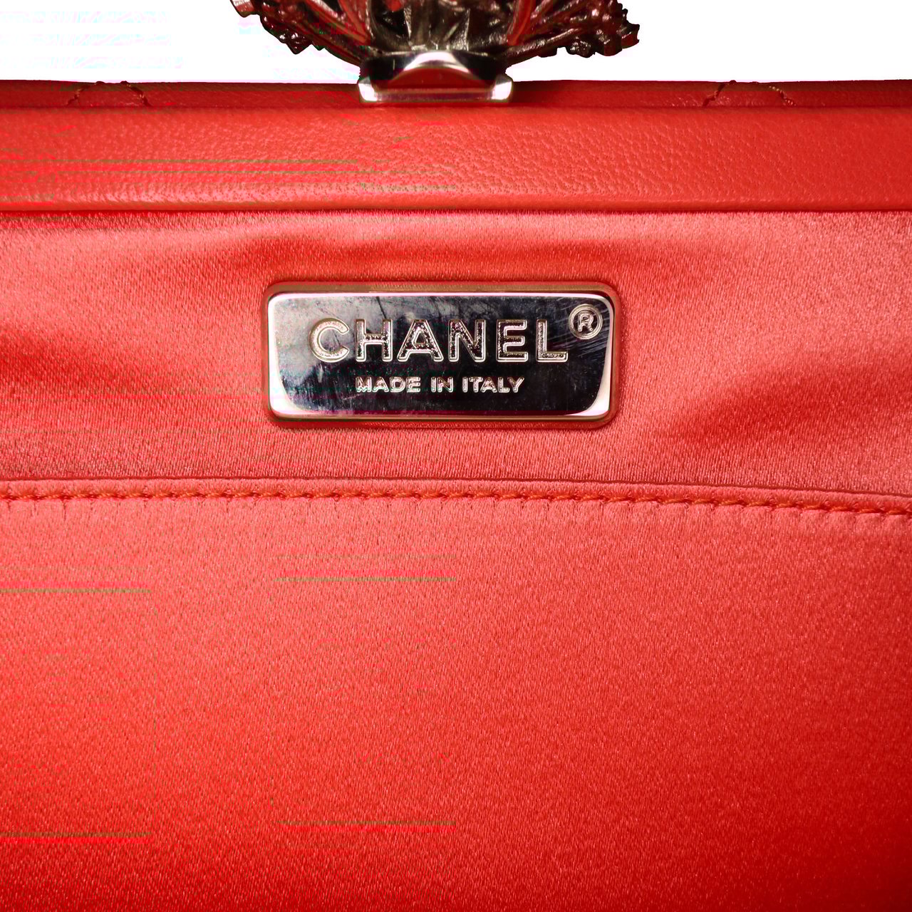 Chanel Quilted Lambskin Crystal Camellia Long Clutch Oranje