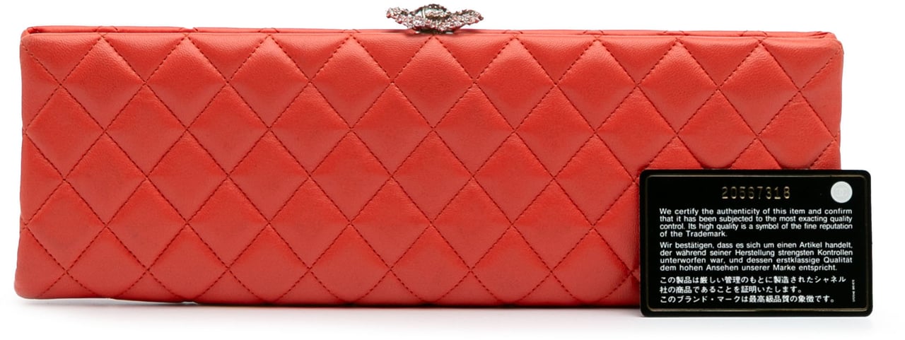 Chanel Quilted Lambskin Crystal Camellia Long Clutch Oranje