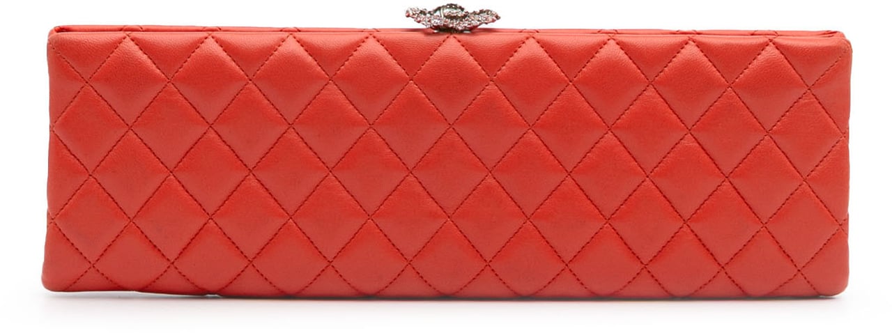 Chanel Quilted Lambskin Crystal Camellia Long Clutch Oranje