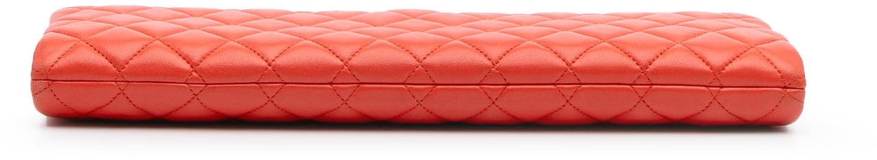 Chanel Quilted Lambskin Crystal Camellia Long Clutch Oranje