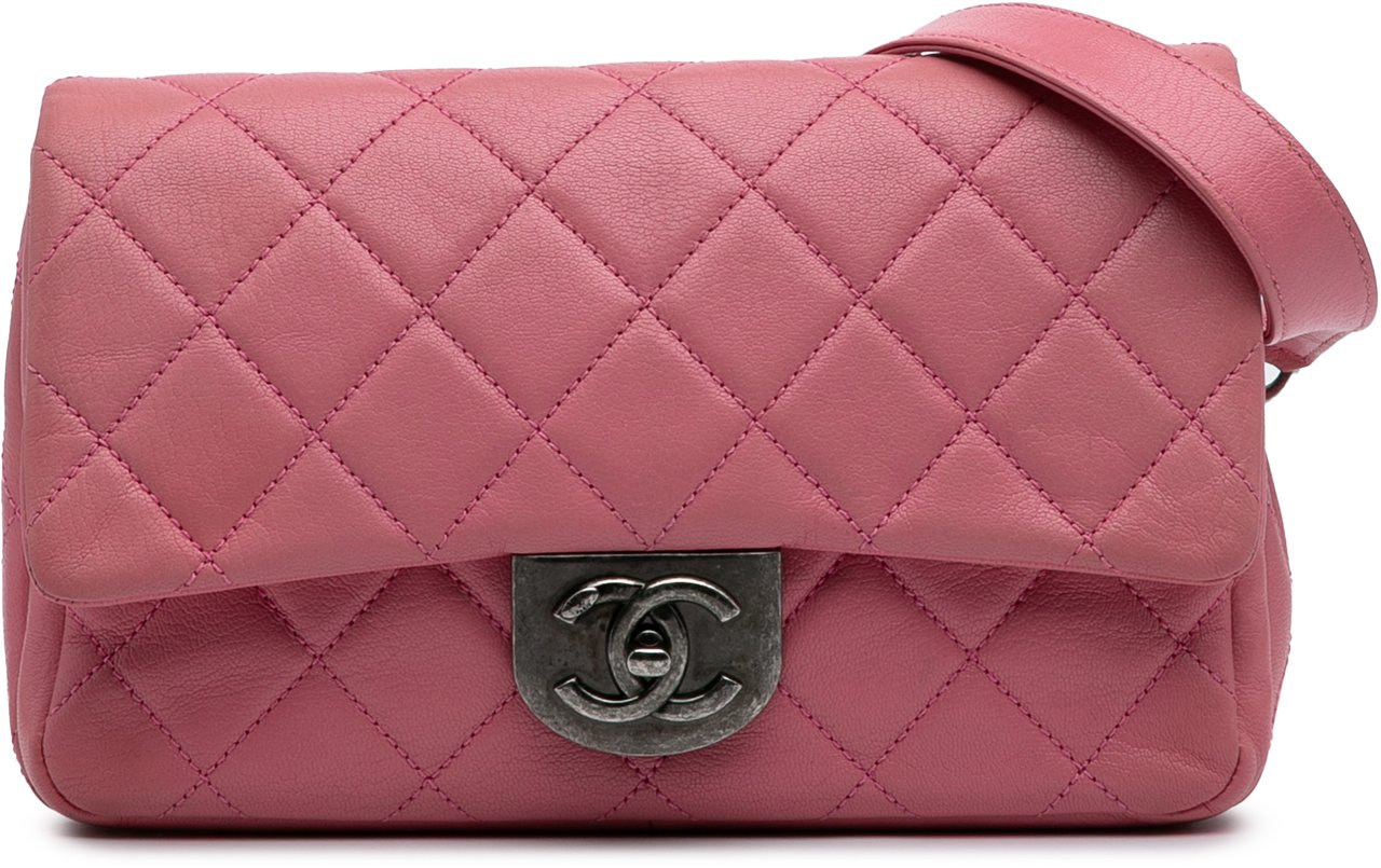 Chanel Small Quilted Goatskin Double Carry Waist Chain Flap Roze