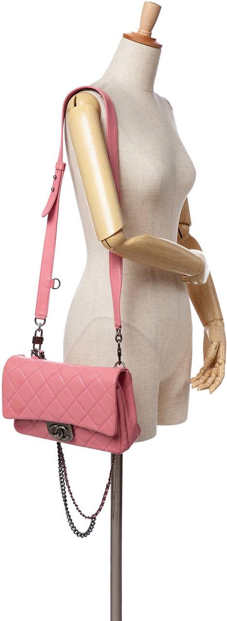 Chanel Small Quilted Goatskin Double Carry Waist Chain Flap Roze