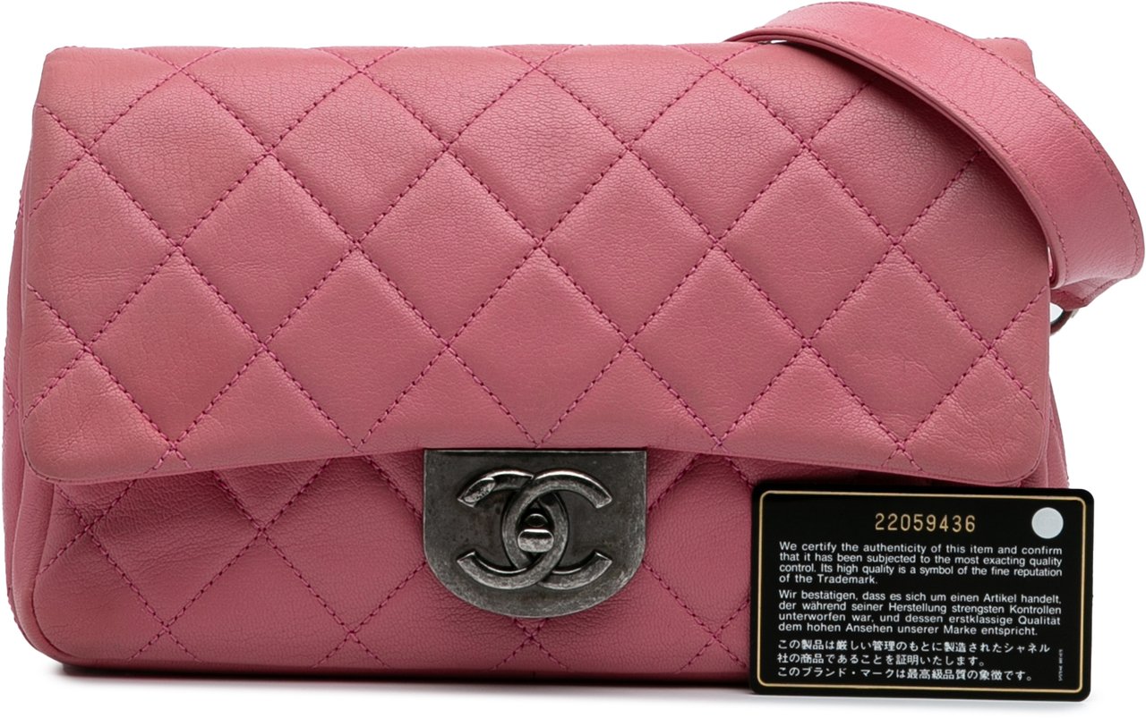 Chanel Small Quilted Goatskin Double Carry Waist Chain Flap Roze
