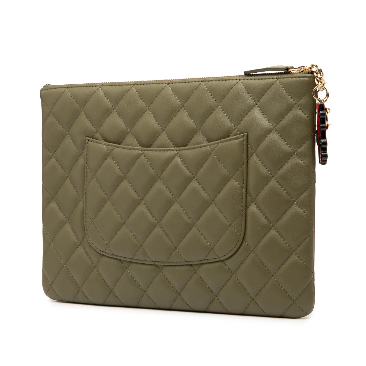 Chanel Medium Quilted Lambskin Cuba La Habana O Case Clutch Groen