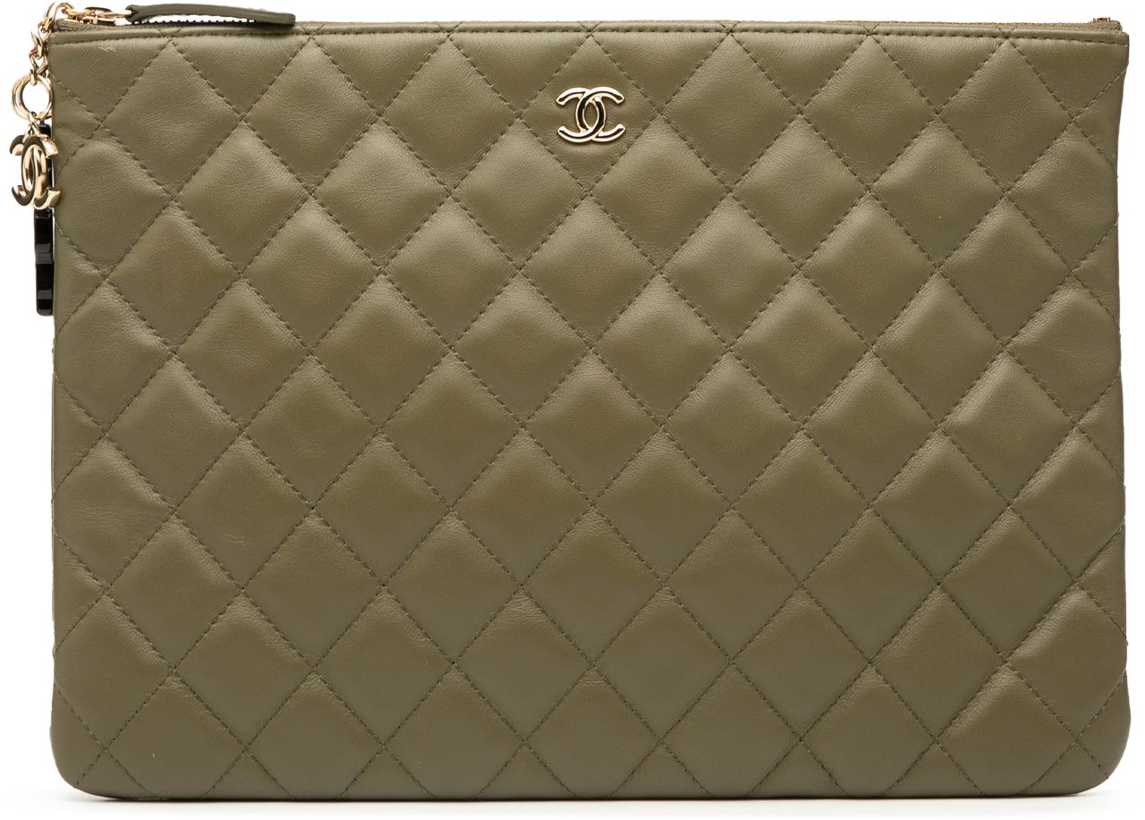 Chanel Medium Quilted Lambskin Cuba La Habana O Case Clutch Groen