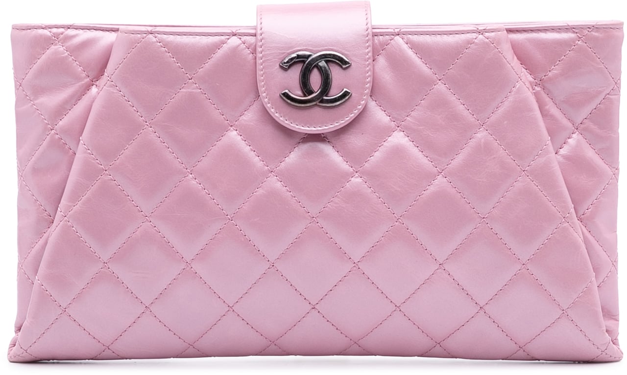 Chanel Quilted Glazed Calfskin Coco Pleats Clutch Roze