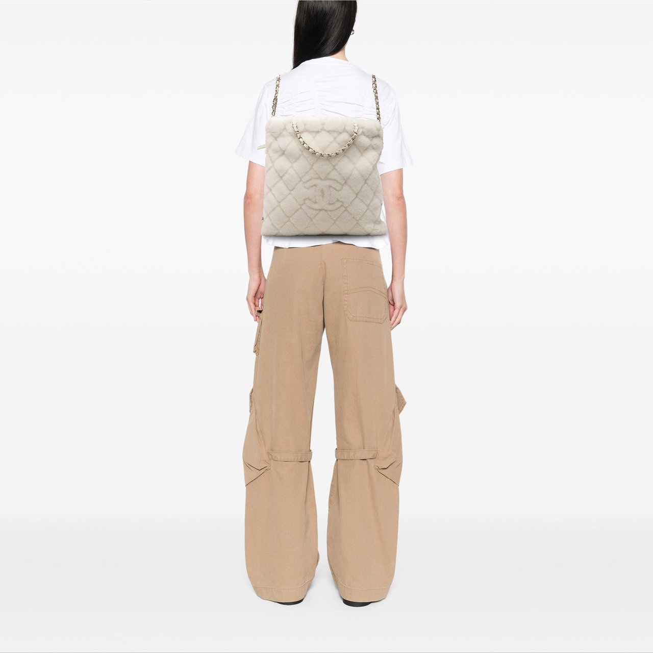 Chanel CC Shearling Coco Neige Backpack Wit