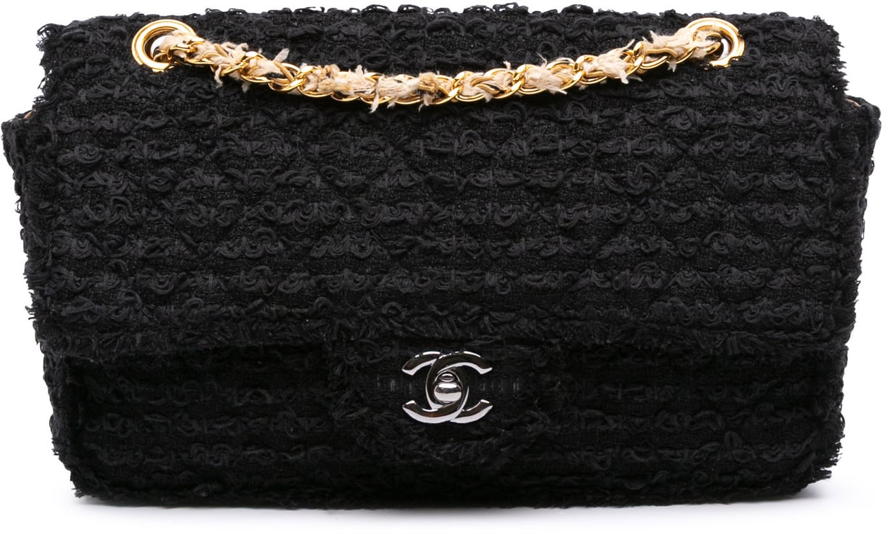 Chanel Medium Classic Tweed Single Flap Zwart