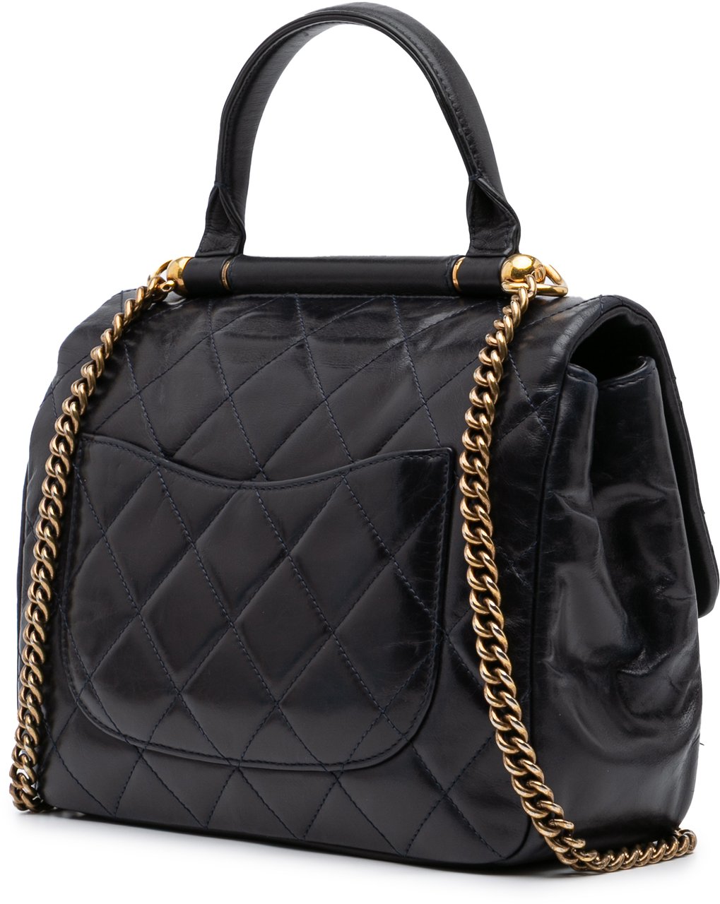 Chanel Medium Quilted Glazed Calfskin Gold Bar Top Handle Flap Blauw