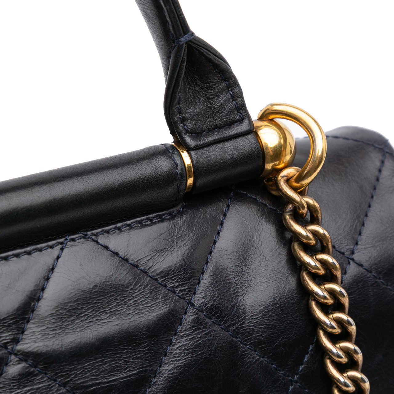 Chanel Medium Quilted Glazed Calfskin Gold Bar Top Handle Flap Blauw