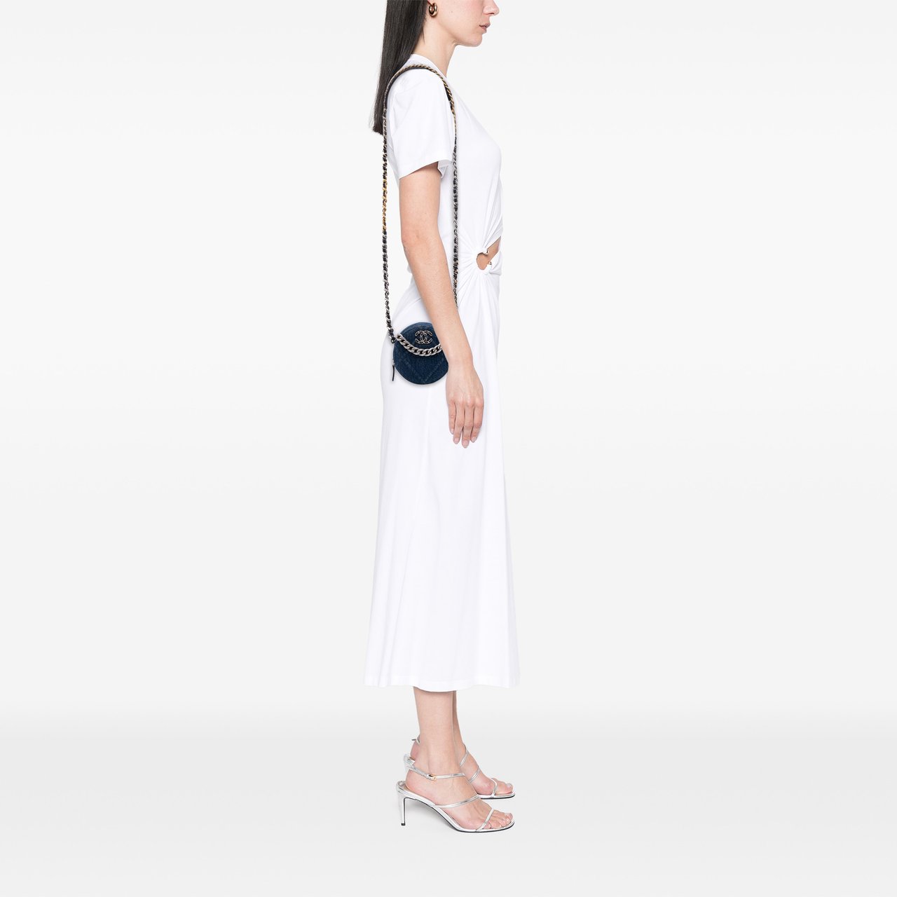 Chanel Denim 19 Round Clutch with Chain Blauw