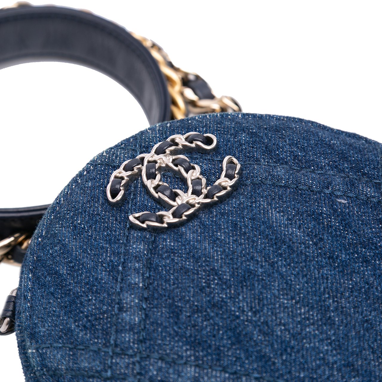 Chanel Denim 19 Round Clutch with Chain Blauw