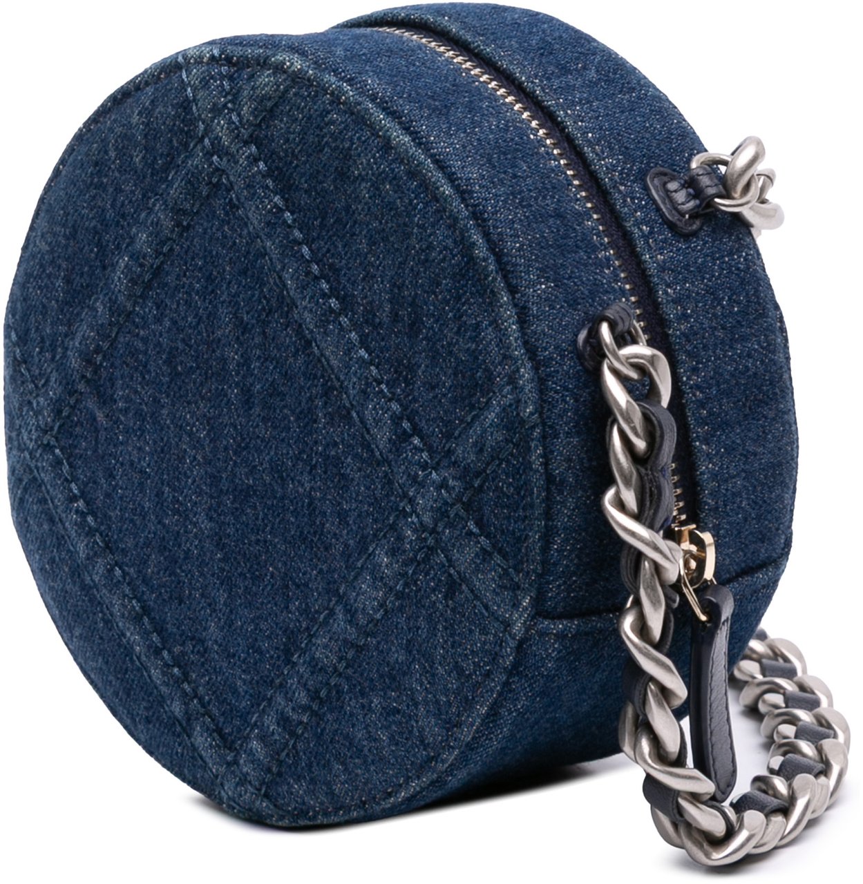 Chanel Denim 19 Round Clutch with Chain Blauw