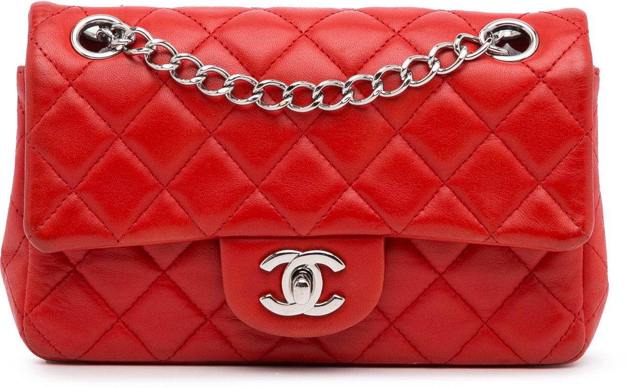 Chanel Mini Rectangular Classic Lambskin Single Flap Rood