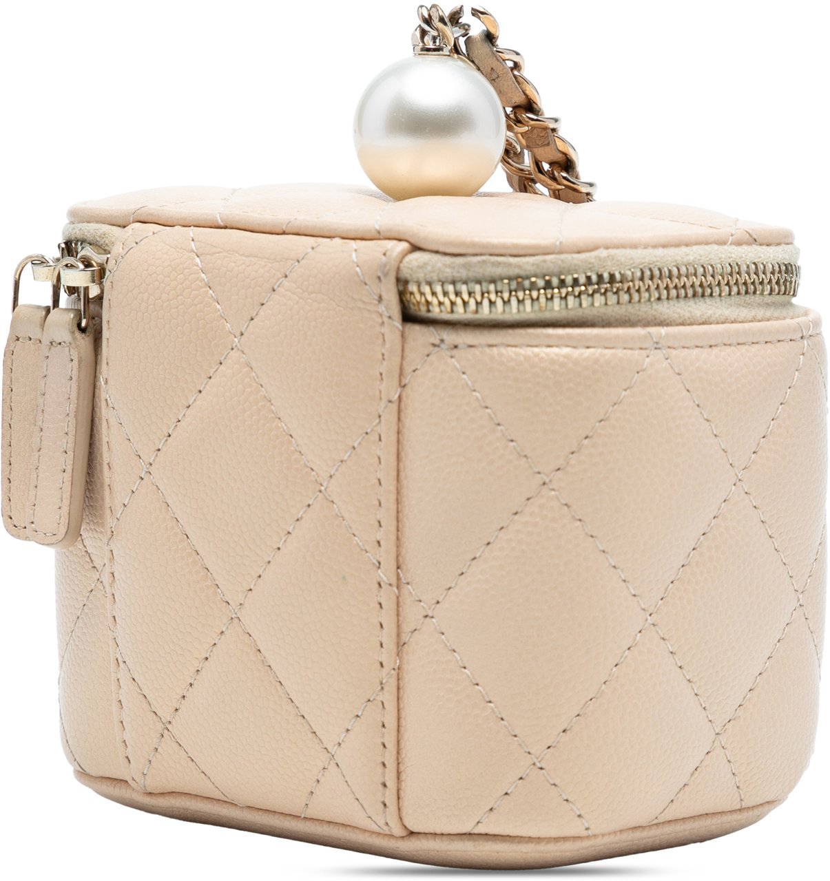 Chanel Mini Quilted Iridescent Caviar Pearl On Top Vanity Case With Chain Bruin