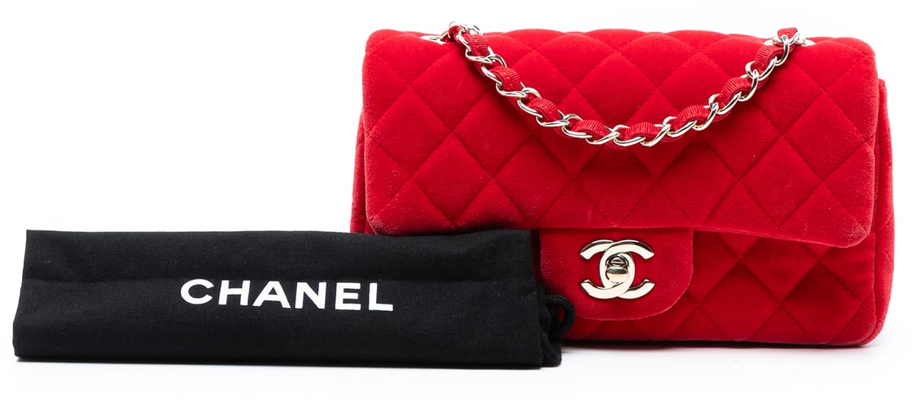 Chanel Mini Rectangular Classic Velvet Single Flap Rood