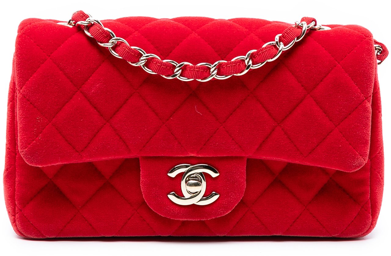 Chanel Mini Rectangular Classic Velvet Single Flap Rood