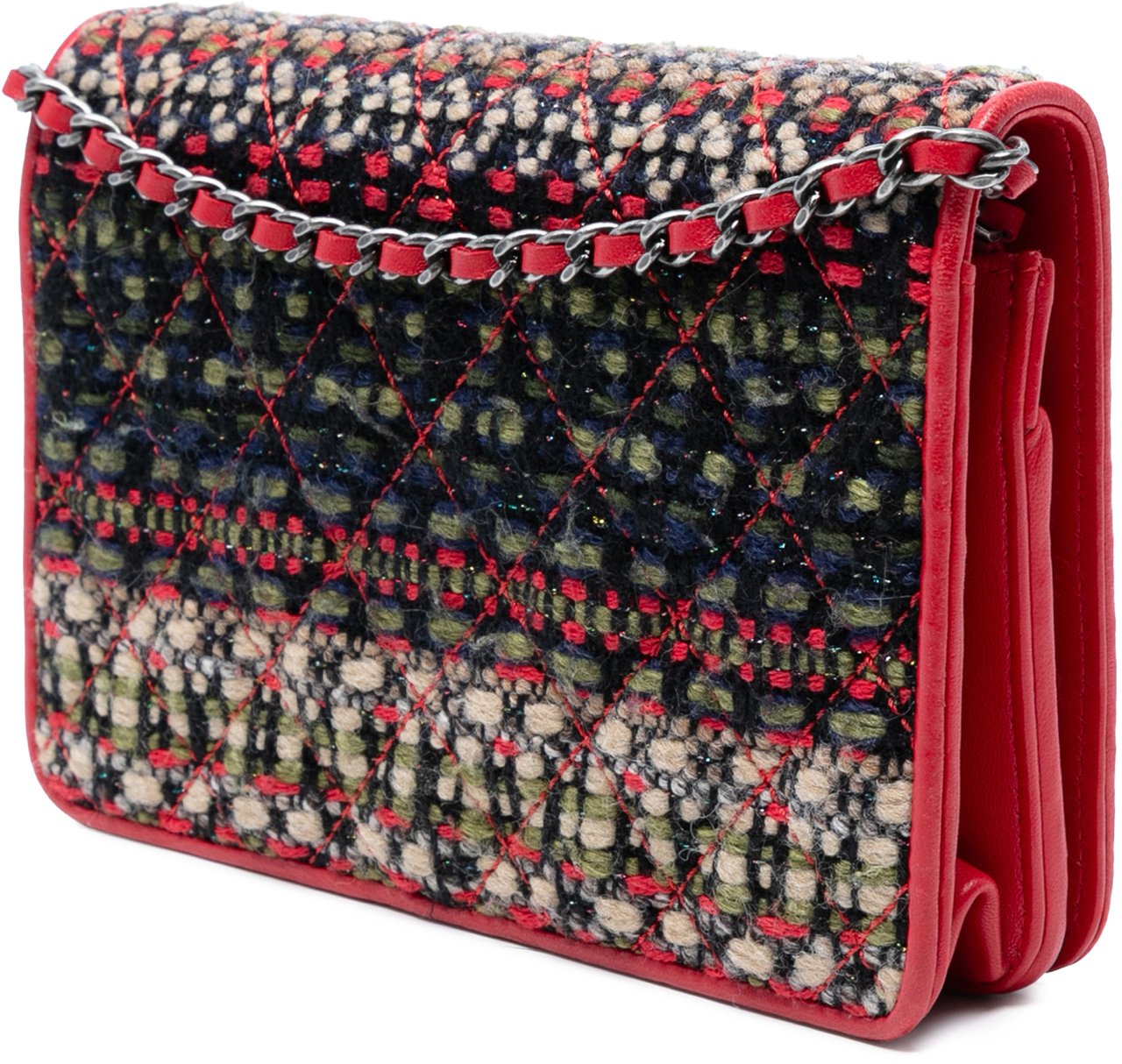 Chanel CC Quilted Tweed Wallet On Chain Rood