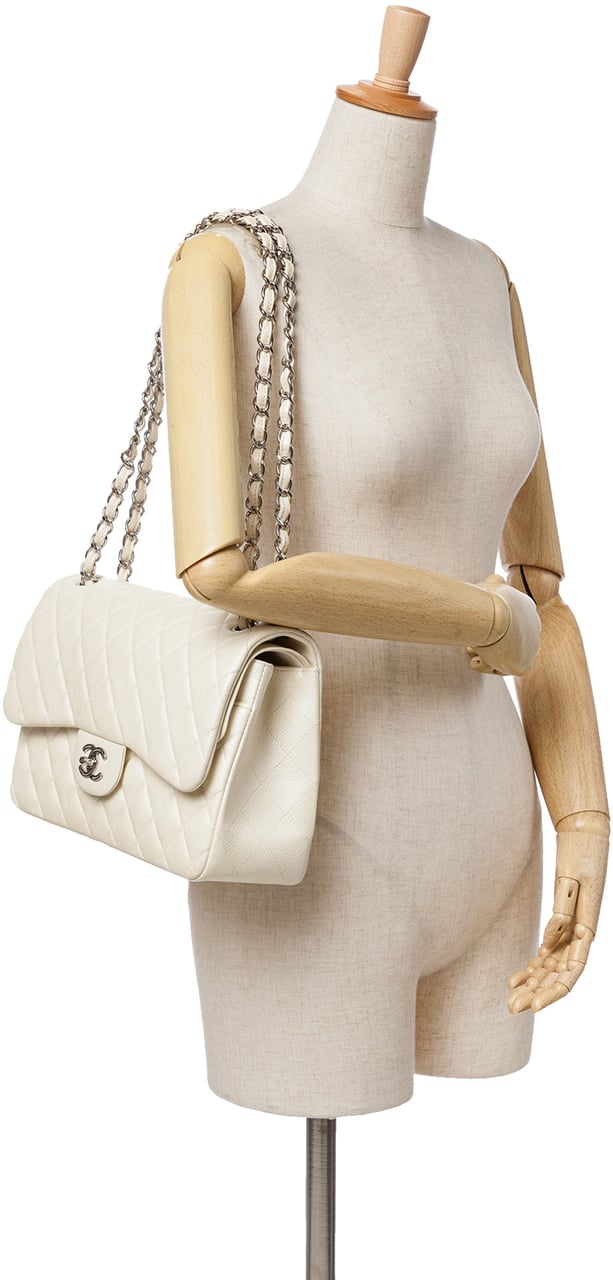 Chanel Jumbo Classic Caviar Double Flap Wit