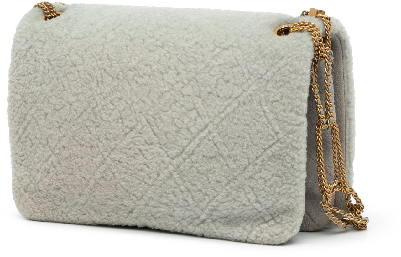 Chanel Quilted Shearling Chain Flap Grijs