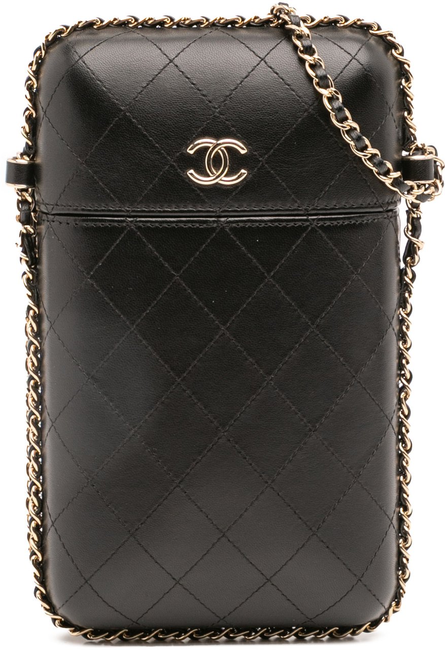 Chanel CC Quilted Lambskin Chain Around Phone Holder Zwart