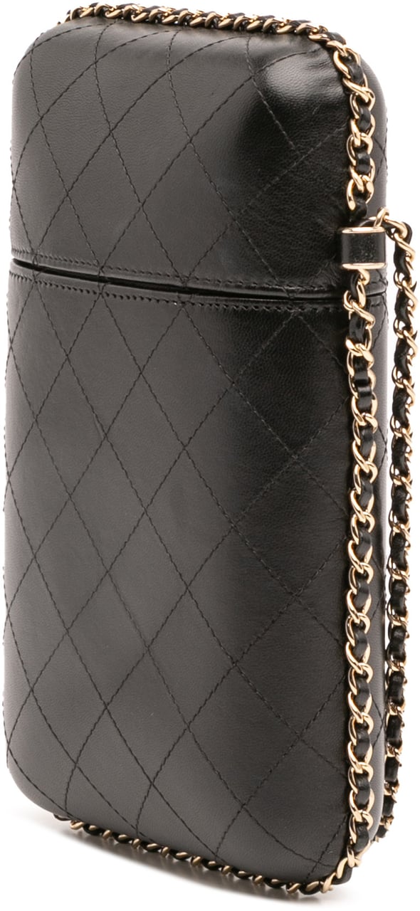 Chanel CC Quilted Lambskin Chain Around Phone Holder Zwart