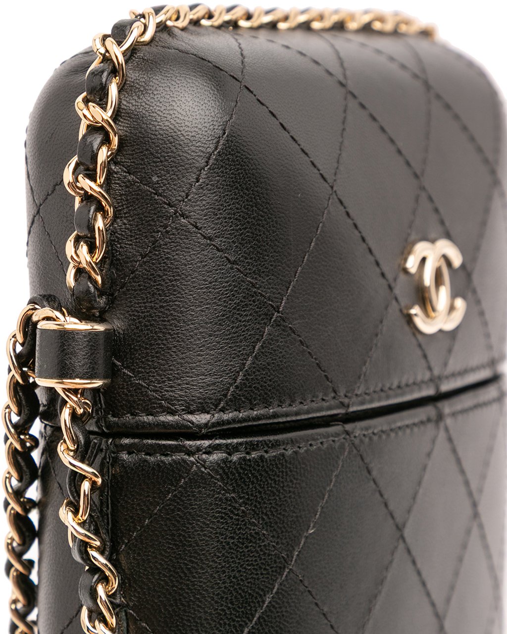 Chanel CC Quilted Lambskin Chain Around Phone Holder Zwart