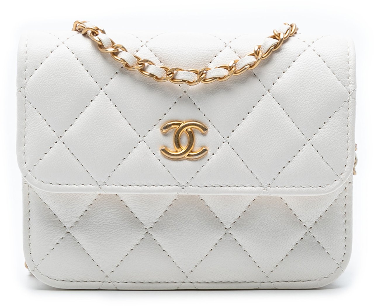 Chanel Mini CC Quilted Lambskin Pearl Crush Pouch with Chain Wit