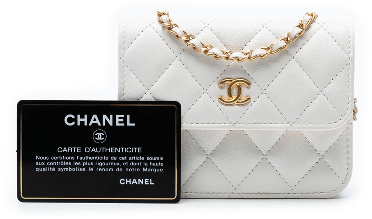 Chanel Mini CC Quilted Lambskin Pearl Crush Pouch with Chain Wit