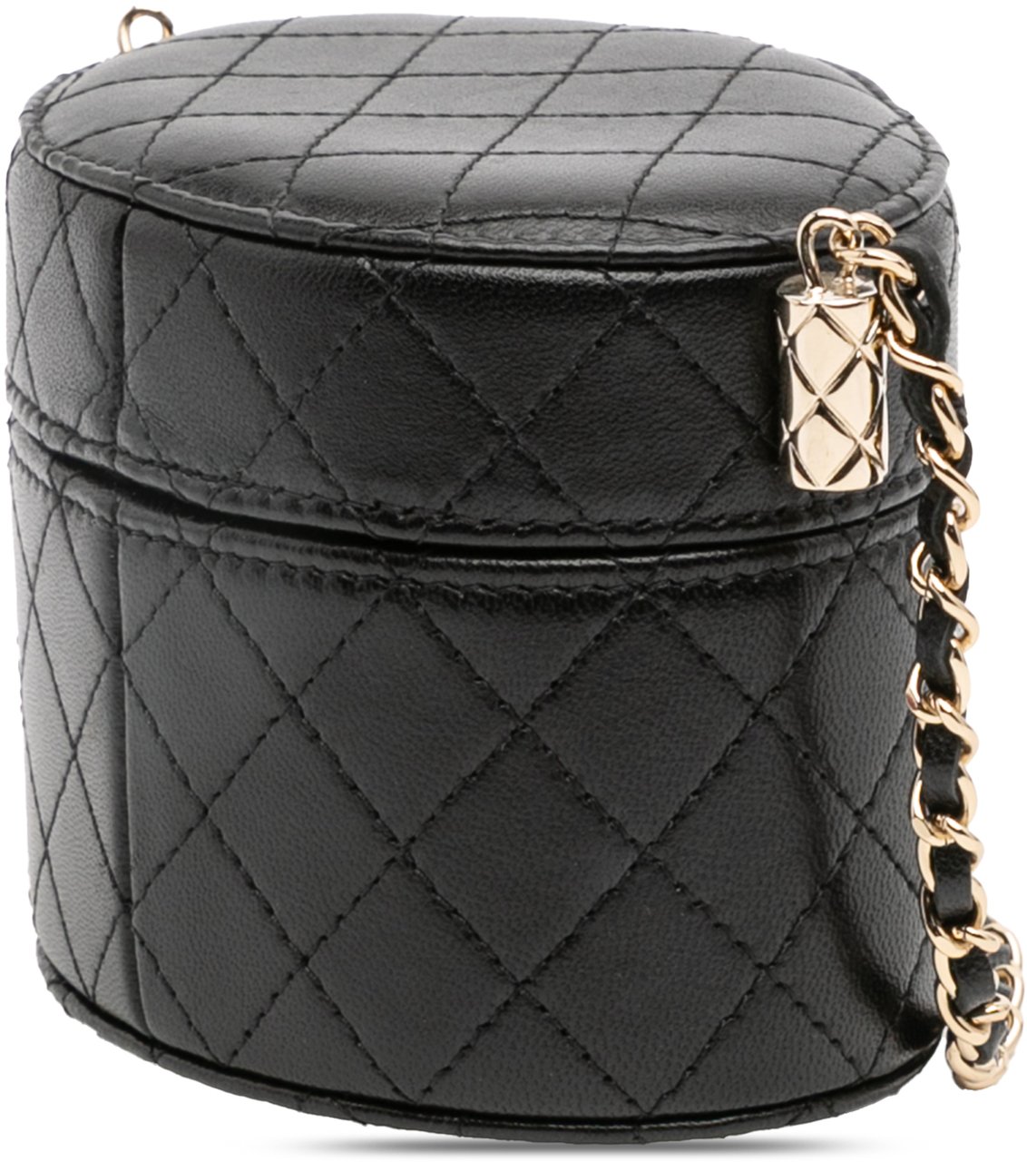 Chanel Mini Quilted Lambskin Round Vanity Case with Chain Zwart