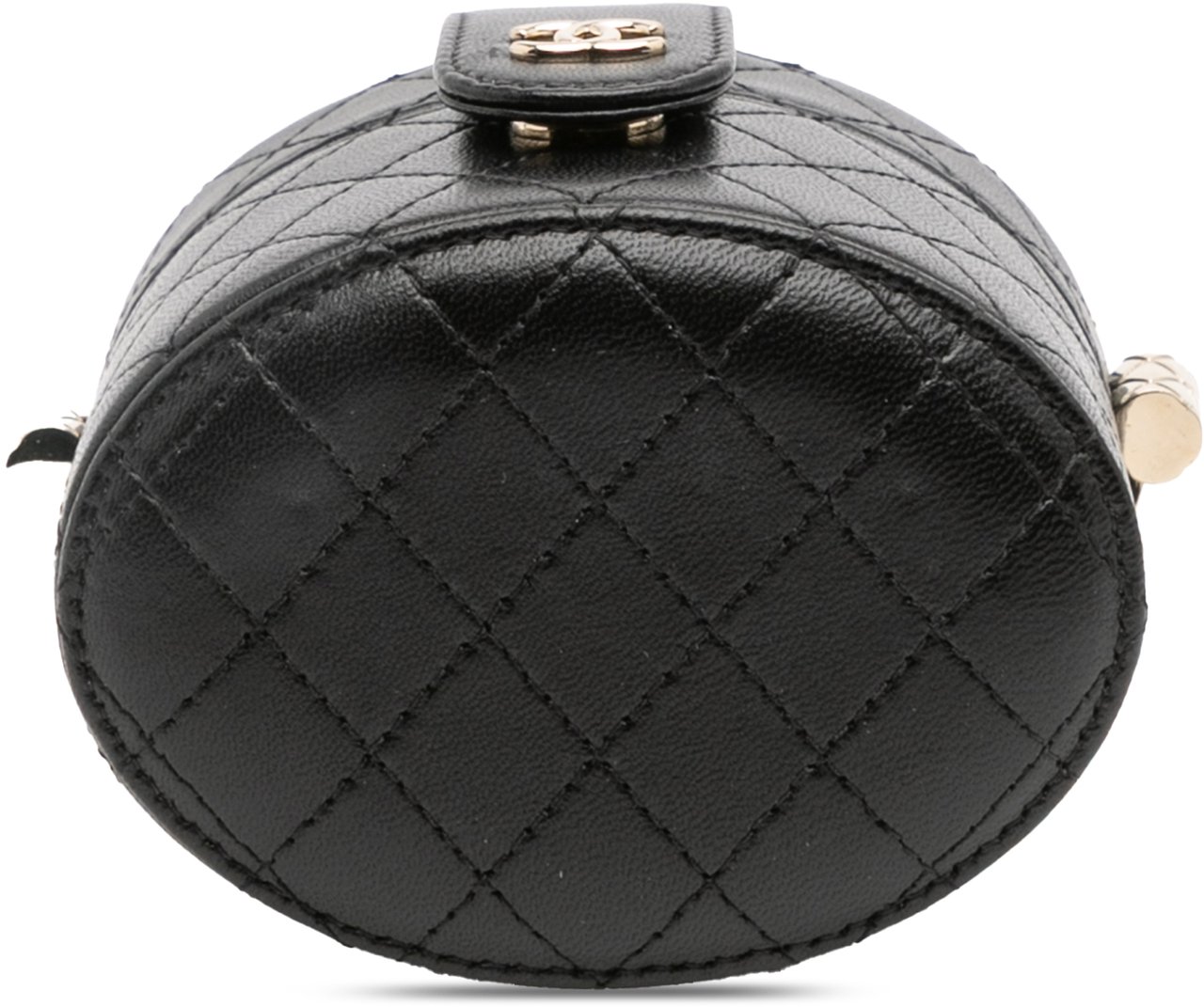 Chanel Mini Quilted Lambskin Round Vanity Case with Chain Zwart