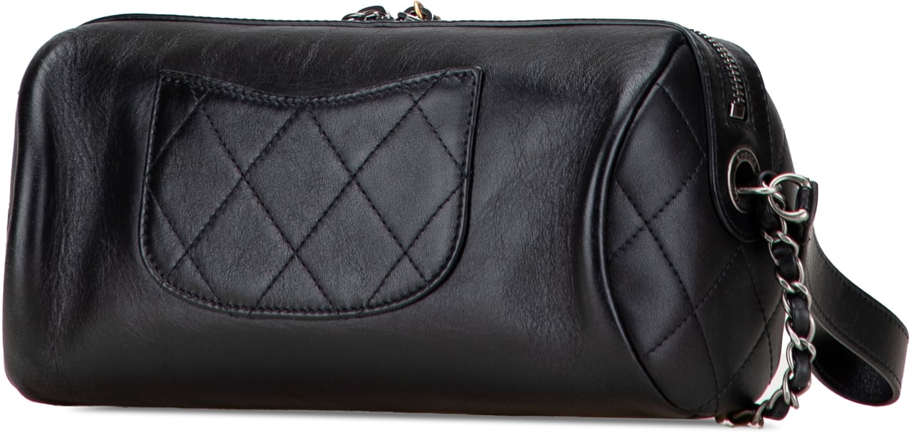 Chanel Calfskin Signature Chain Signe Bowling Bag Zwart