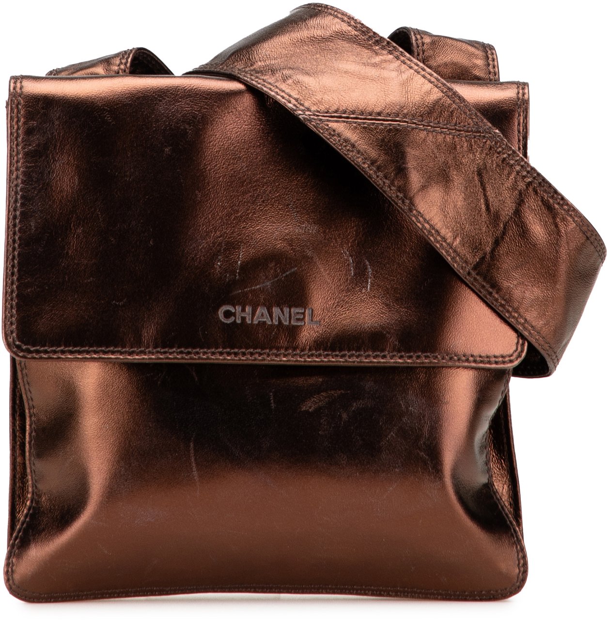 Chanel Metallic Lambskin Flap Crossbody Bruin